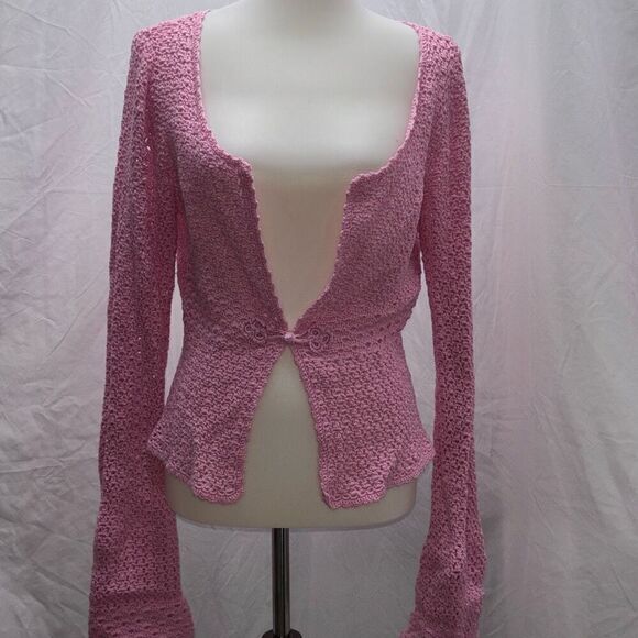 Lilly Pulitzer Crochet/Lace boho Hibiscus pink sweater cardigan S - Picture 1 of 9